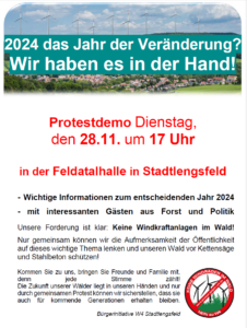 Demo - BI gegen W4 - keine Windkraftanlagen im Wald!